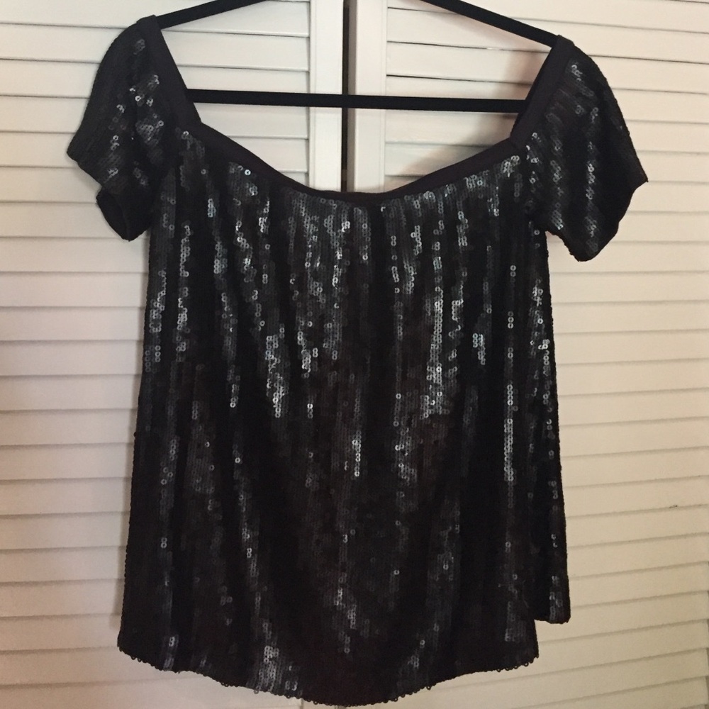 Chan Luu Black Sequin Off-Shoulder Top